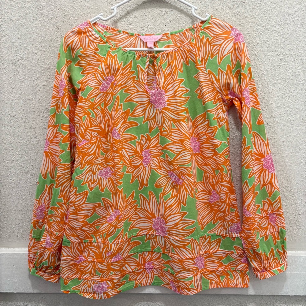 Lilly Pultizer Jemma 100% Cotton Tunic Top in Avocado Green Crush Size XS
